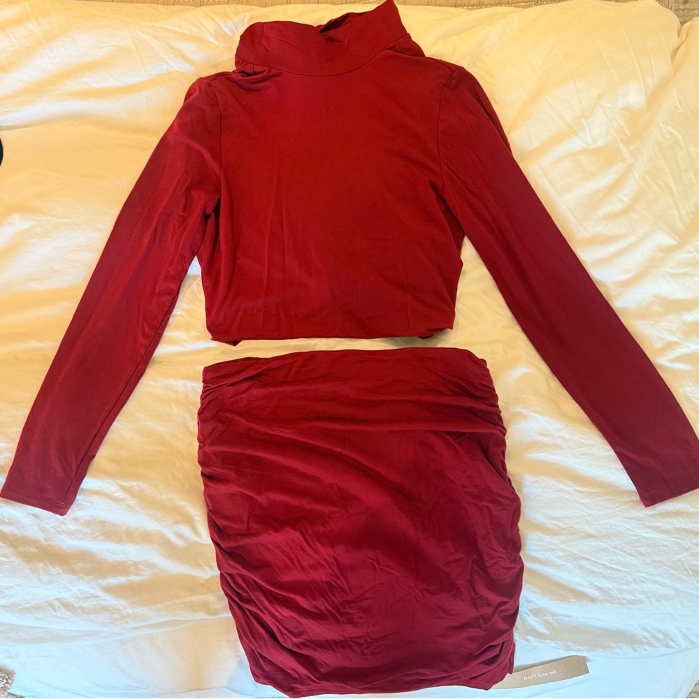 Reformation Red Long Sleeve Top and Skirt Set